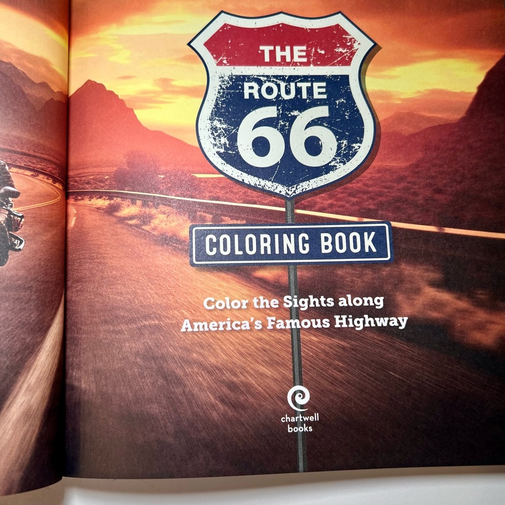 Route 66 Coloring Book Adult Relaxation Cars Roadtrip USA Diners Americana - Picture 2 of 13
